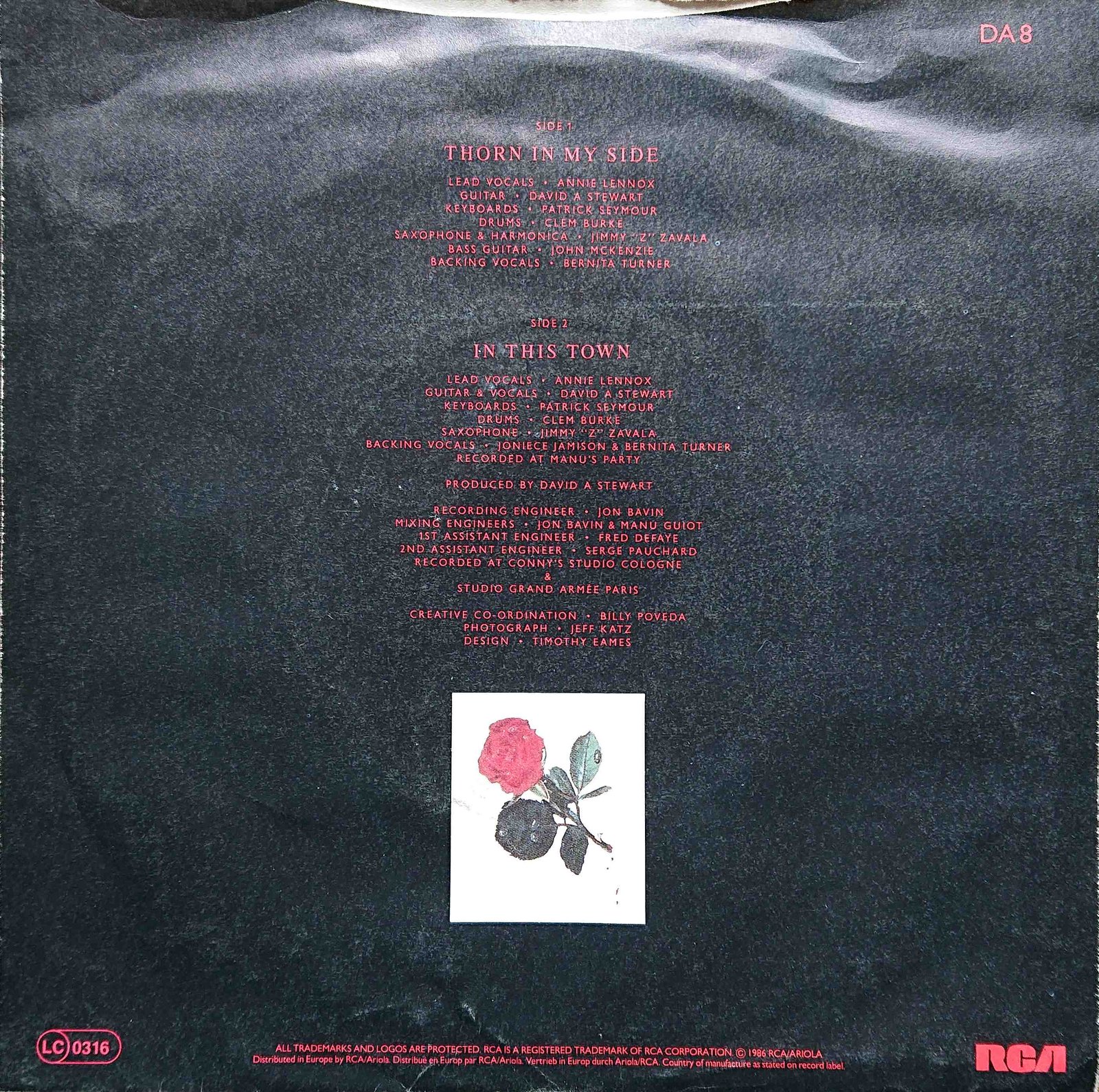 DA 8 Thorn in my side Eurythmics  Back cover of DA 8